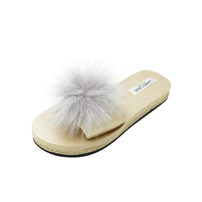 Chic mink fur slides with airy, luxurious feel and waterproof vegan leather body for summer outfits and casual wear.