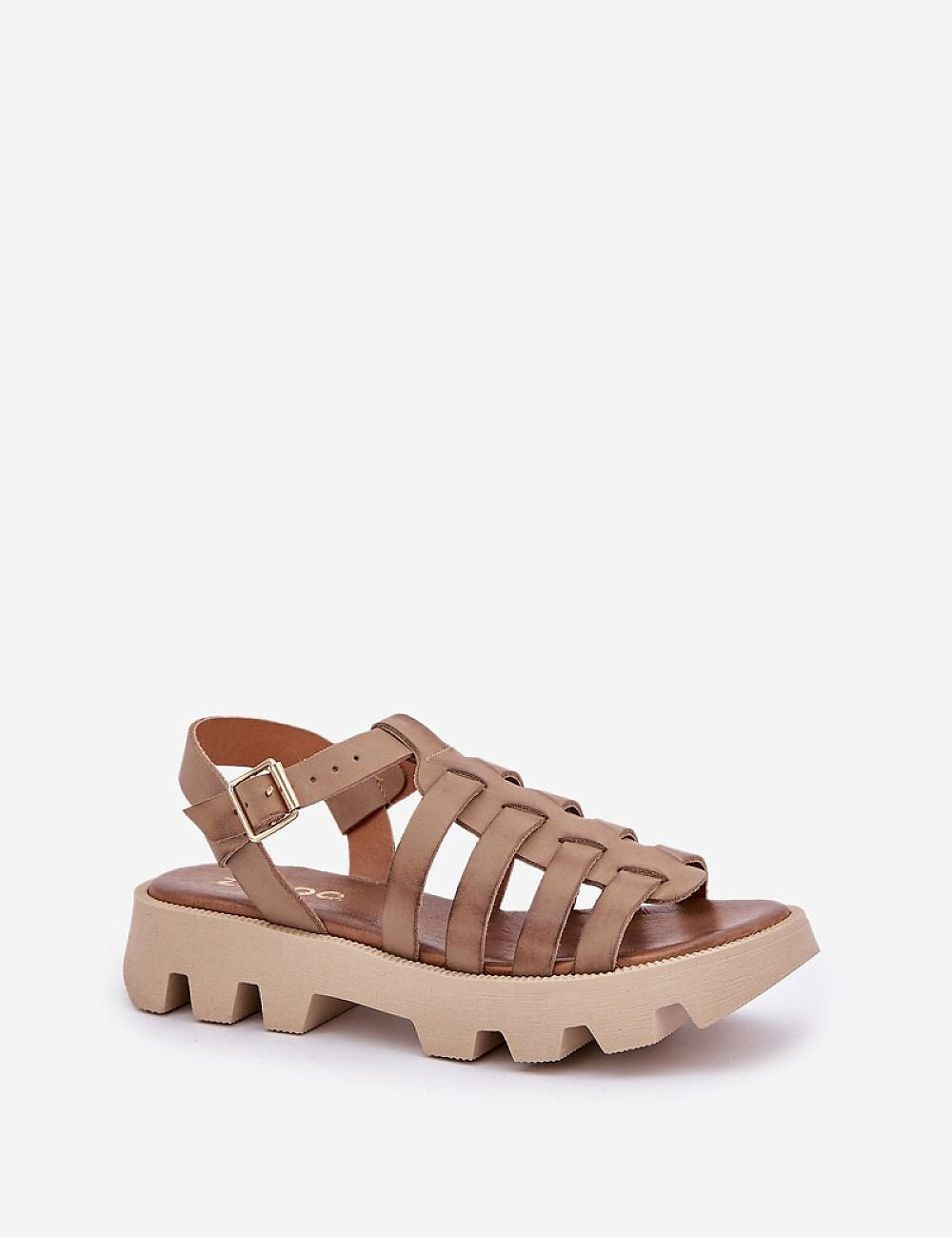 Antonia Stud Platform Sandals in natural leather with stud accents, featuring a broad platform and adjustable buckle strap for comfort.