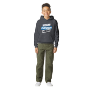 Youth wearing Terylo fleece hoodie with customizable design, featuring midweight fleece and jersey-lined hood, ideal for everyday wear.