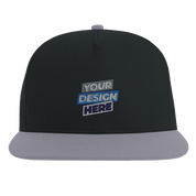 Print on Demand Yarven flat bill cap with high-profile design, featuring custom text and a gray flat visor.