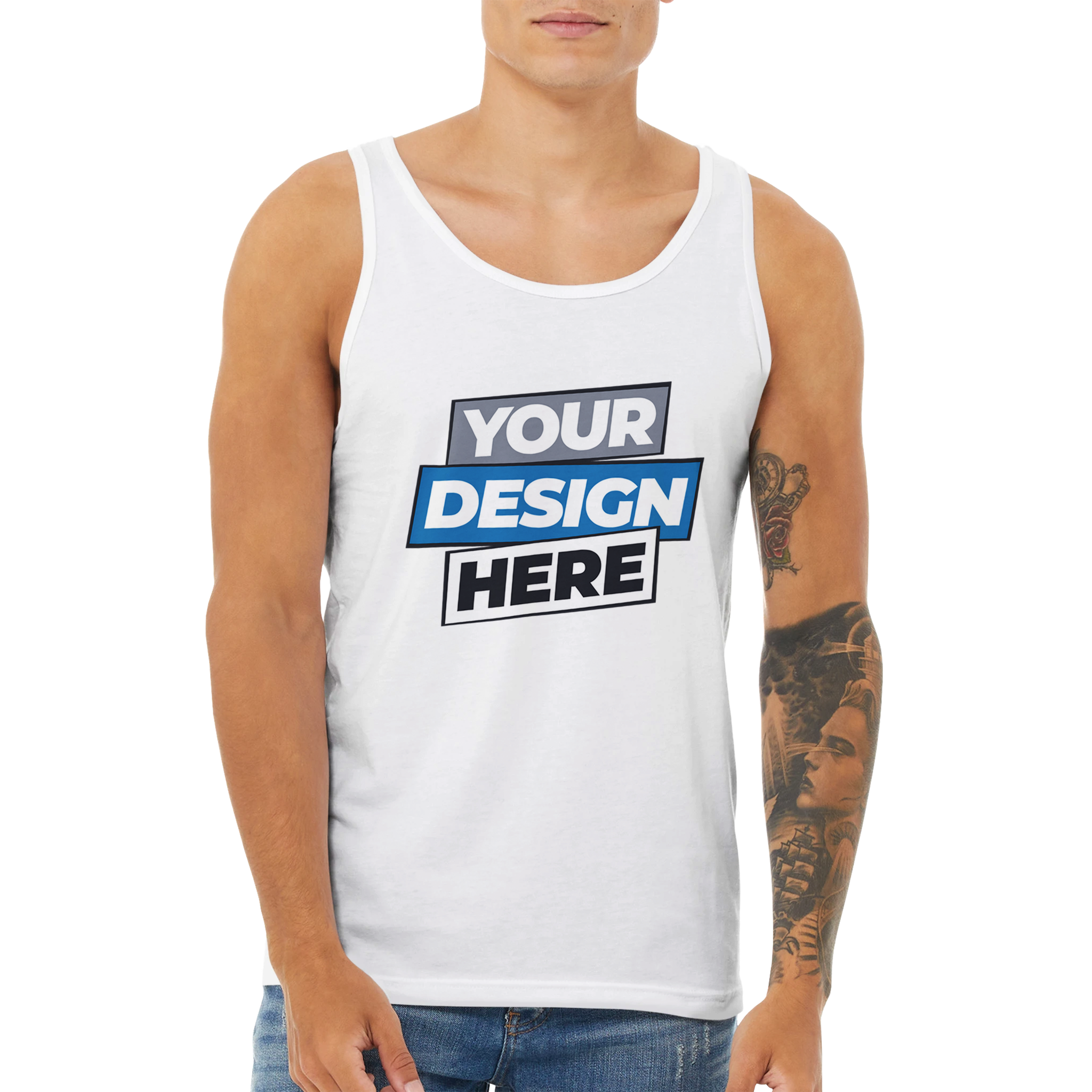 Unisex cotton tank with custom print design, ideal for layering or solo wear, featuring a minimalist cut and comfortable fit.