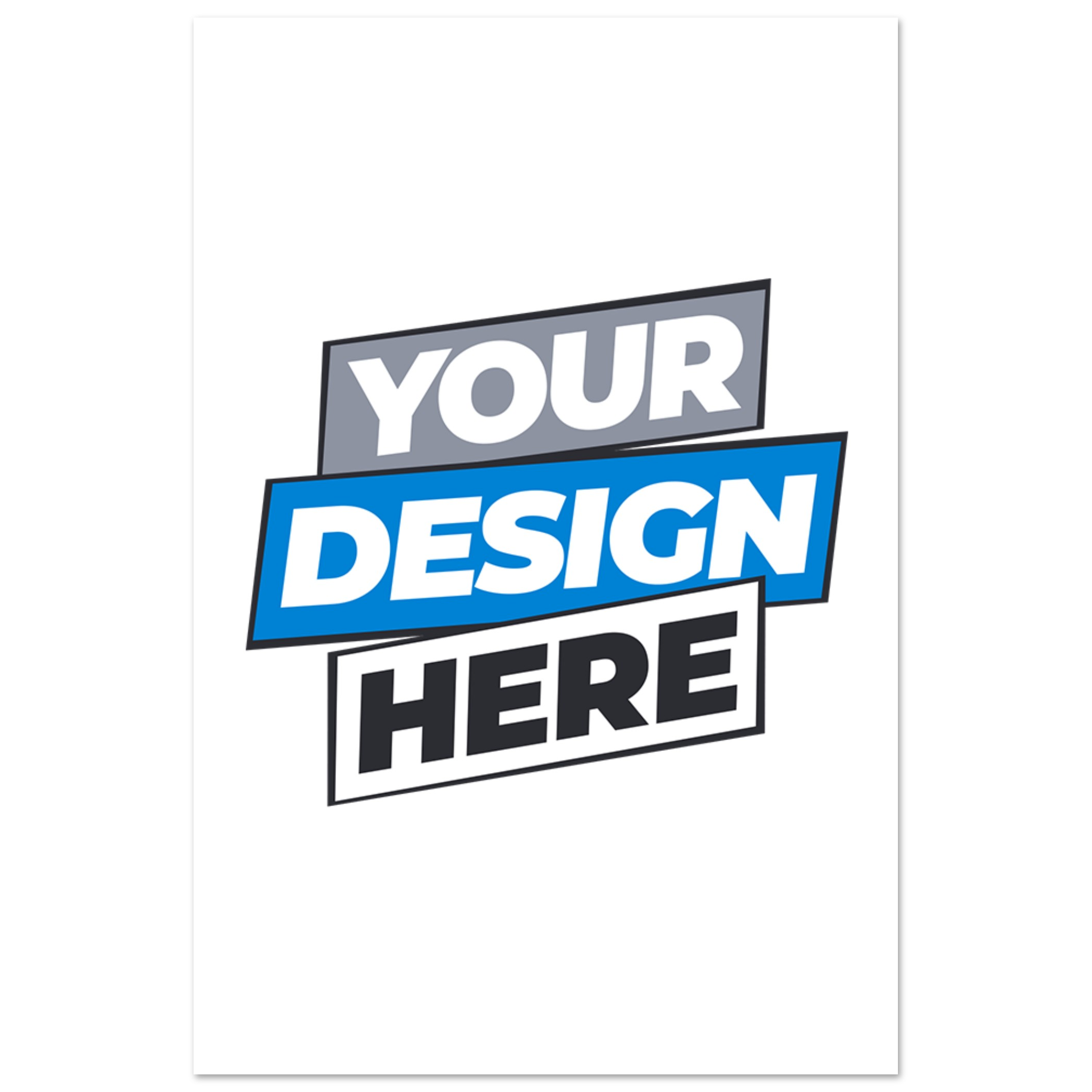 Customizable fine art poster with "Your Design Here" text in bold colors, featuring vivid giclée printing and smooth matte finish.