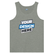 Unisex cotton tank top with customizable front design, featuring a minimalist cut and rounded neckline, ideal for layering or solo wear.