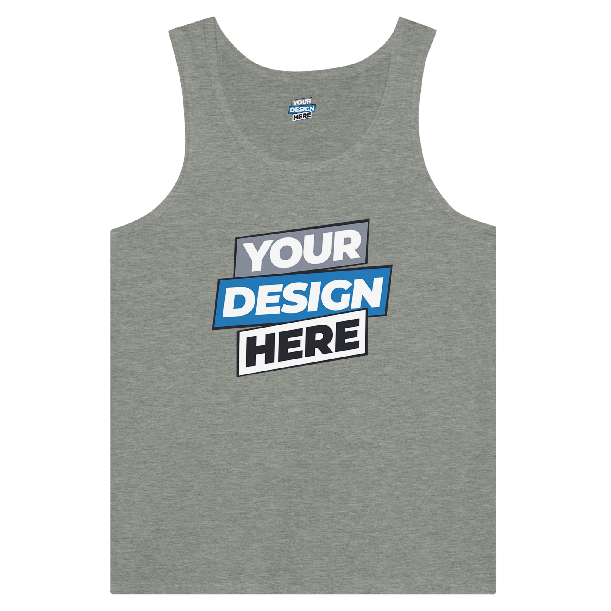 Unisex cotton tank top with customizable front design, featuring a minimalist cut and rounded neckline, ideal for layering or solo wear.