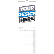 Custom print-on-demand wall calendar for 2025-2026, showcasing a vertical design with 'Your Design Here' and August 2025 month layout.