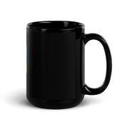Black Ceramic Mug with Ukrainian Tryzub Emblem, Glossy Coffee Cup, Stylish Kitchenware Gift, 11oz and 15oz Sizes Available