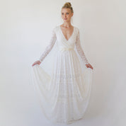 Bride wearing wedding dress with Isara Beaded Floral Sash, showcasing delicate lace and satin ribbon.