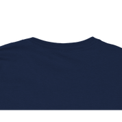 Back view of navy Virelle Cropped Cotton Tee showcasing ribbed collar and durable cotton jersey.
