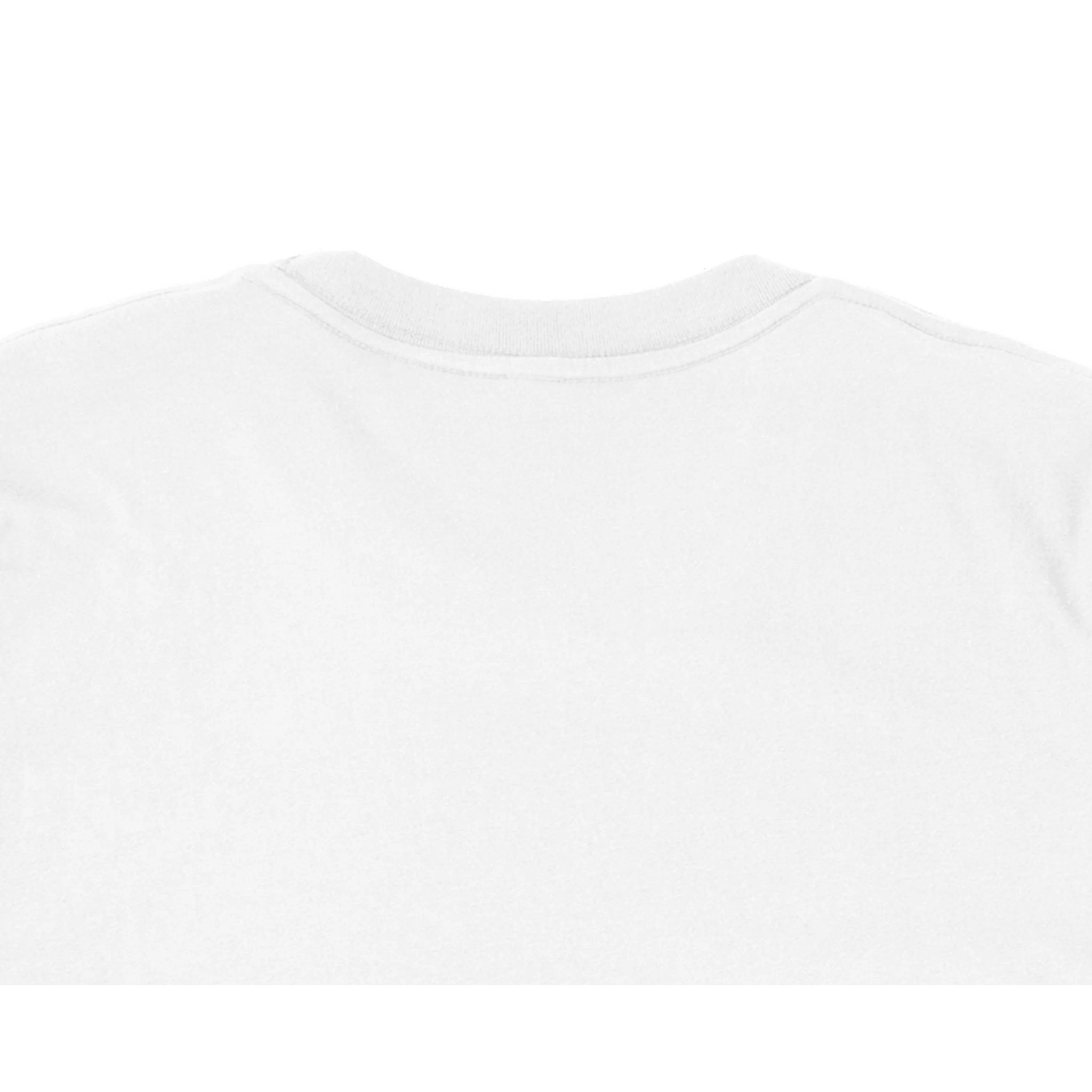 Back view of white Durmor heavyweight crewneck T-shirt showcasing neck and shoulder stitching details.