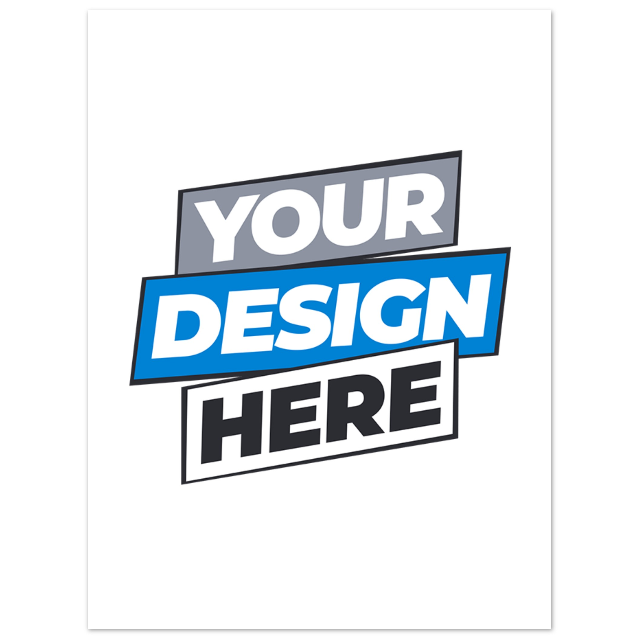 Customizable fine art poster template with "Your Design Here" text in bold, blue and gray color scheme.