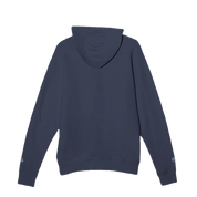 Rear view of Elmoré Premium Pullover Hoodie showcasing its three-panel hood and durable fabric in navy blue.