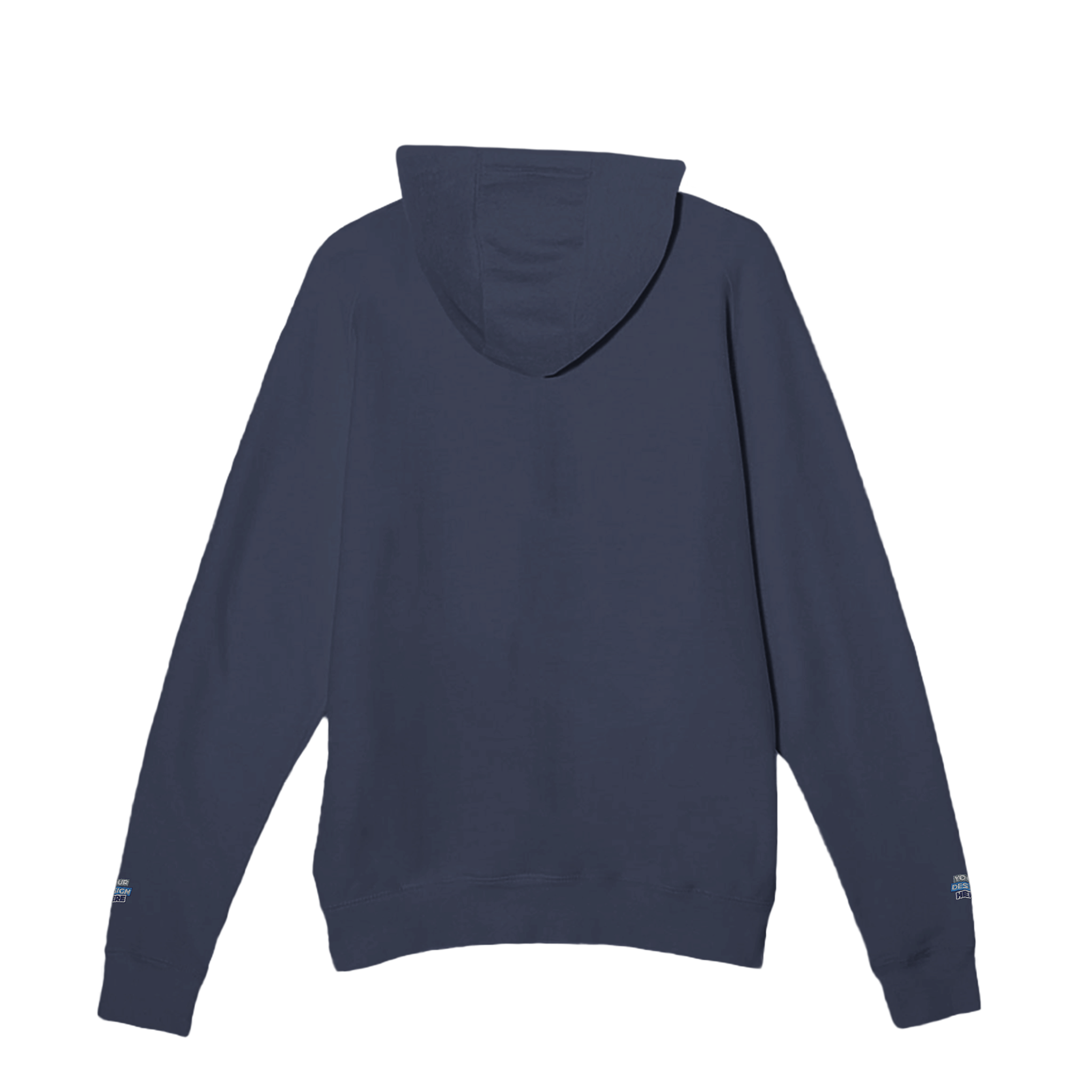 Rear view of Elmoré Premium Pullover Hoodie showcasing its three-panel hood and durable fabric in navy blue.