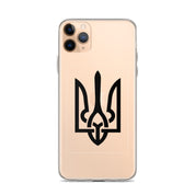 Clear iPhone case with Ukrainian Tryzub symbol for protection and style.