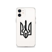 Clear iPhone case with Ukrainian Tryzub symbol for protection and style.