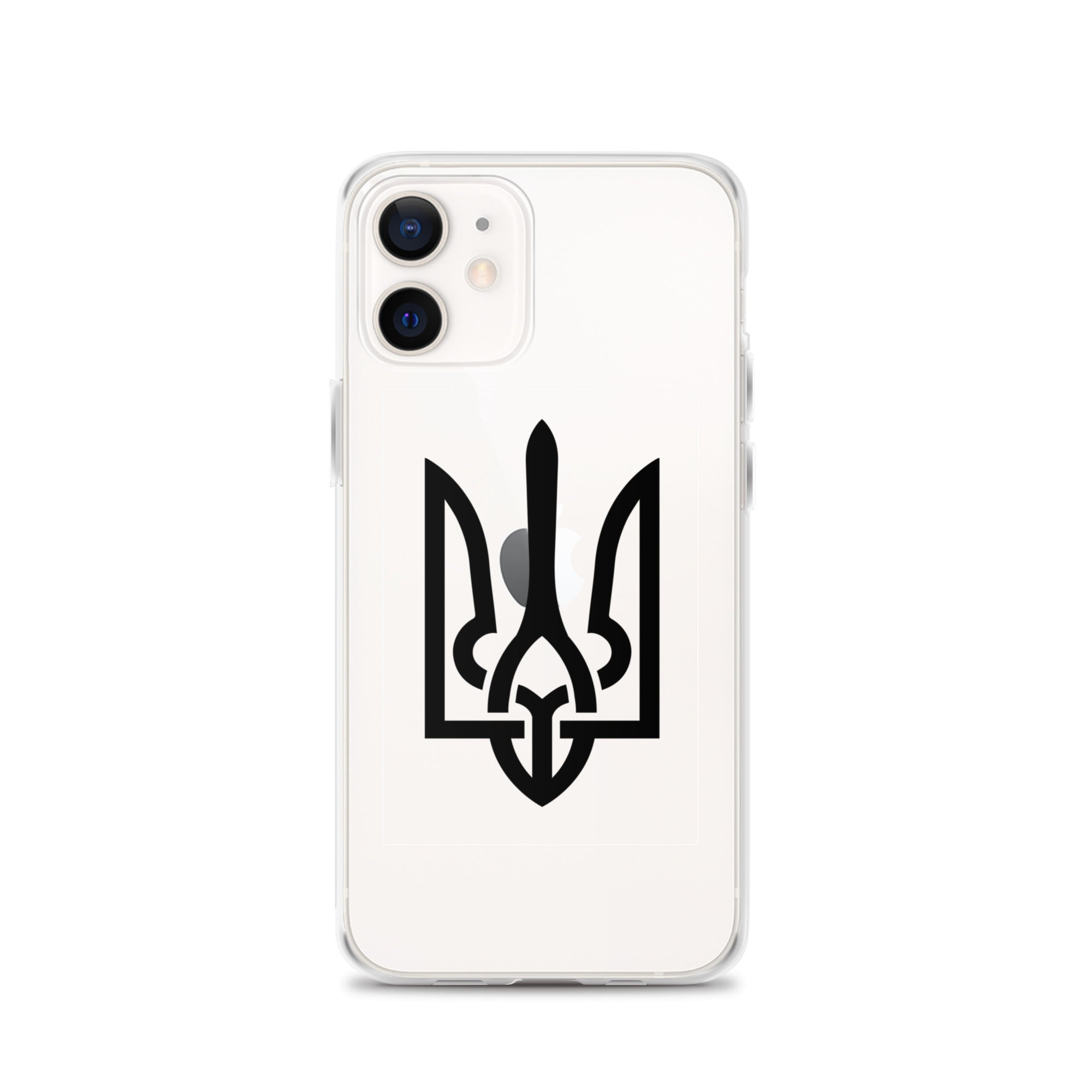Clear iPhone case with Ukrainian Tryzub symbol for protection and style.