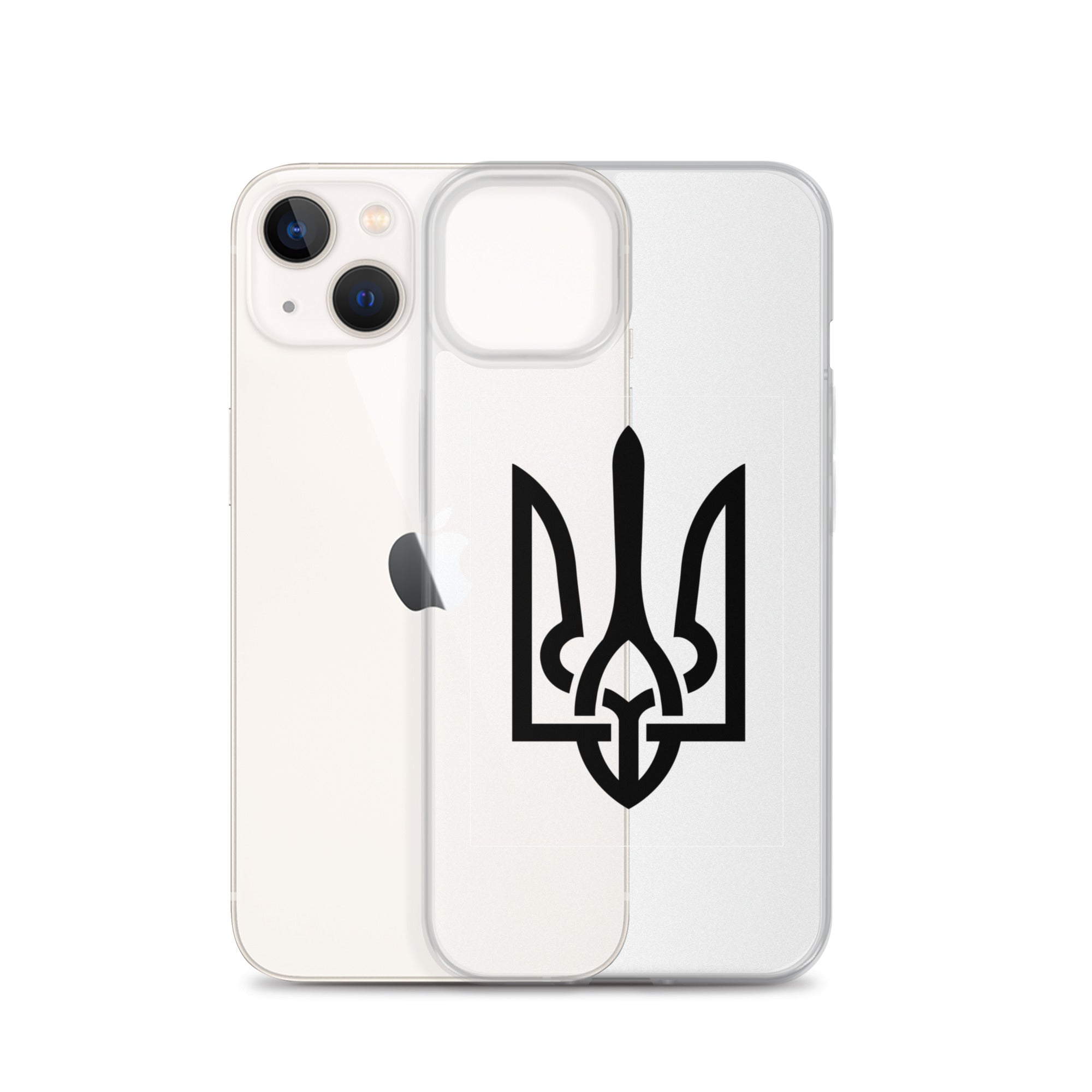 Clear iPhone case with Ukrainian Tryzub symbol for protection and style.