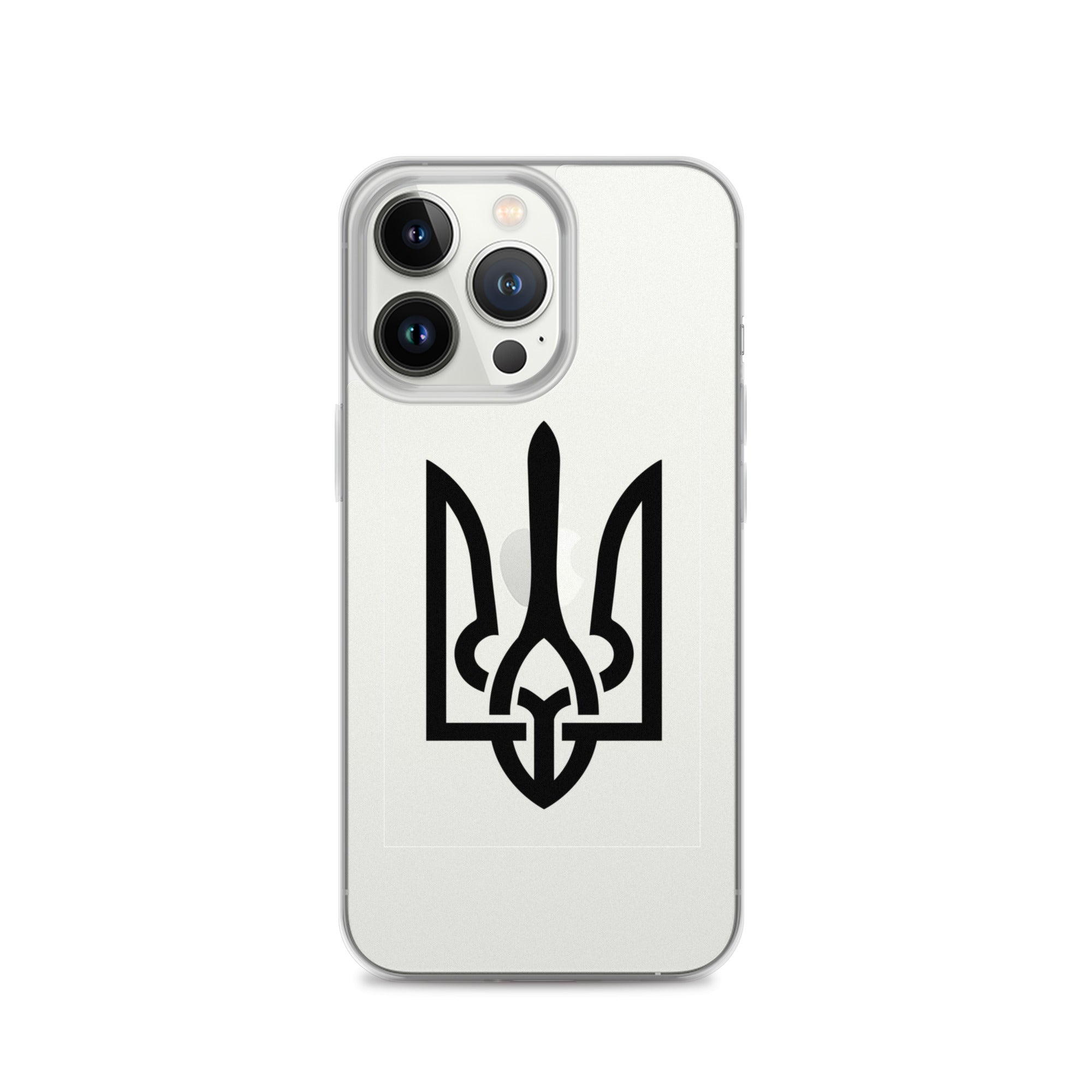 Clear iPhone case with Ukrainian Tryzub symbol for style and protection