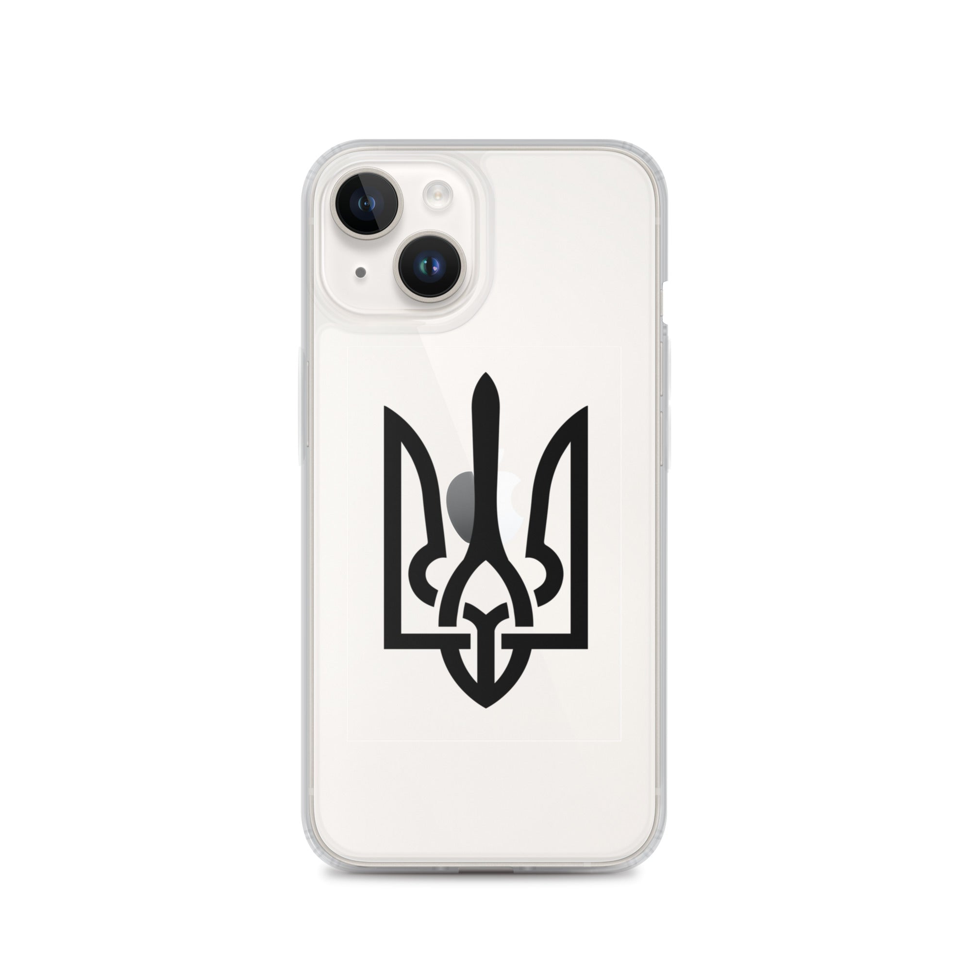 Clear iPhone case featuring Ukrainian Tryzub symbol for stylish protection and functionality.