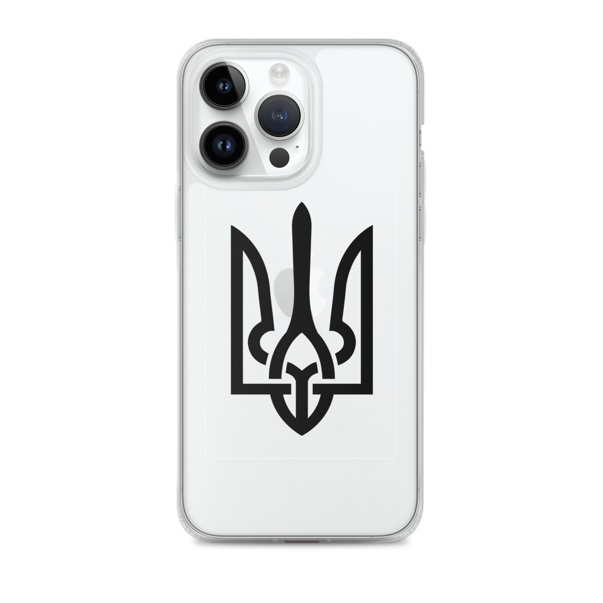 Clear iPhone case with Ukrainian Tryzub symbol providing protection and style, showing off your Ukrainian pride.
