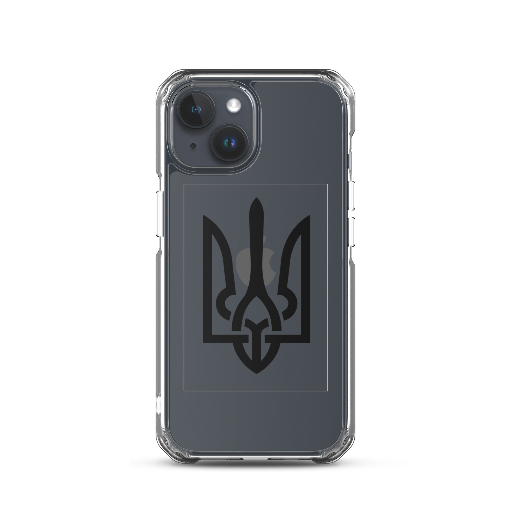 Clear iPhone case with Ukrainian Tryzub symbol for stylish protection and easy functionality.