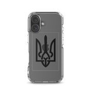 Clear iPhone case with Ukrainian Tryzub symbol for style and protection.