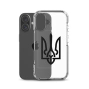 Clear iPhone case with Ukrainian Tryzub symbol for style and protection, showcasing Ukrainian pride while safeguarding your phone.