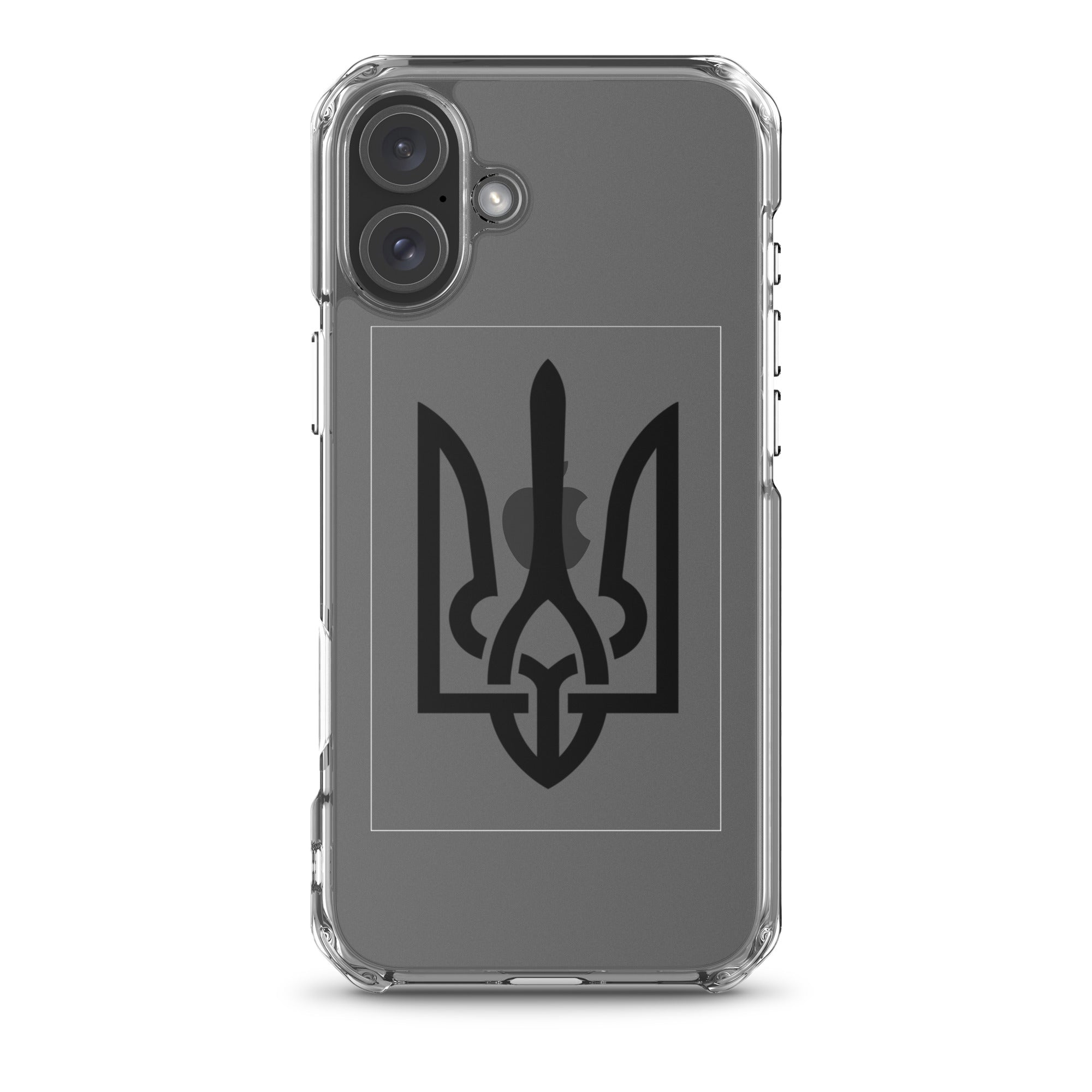Clear iPhone case with Ukrainian Tryzub symbol for protection and style.