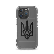 Clear iPhone case featuring the Ukrainian Tryzub symbol for protection and style.