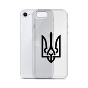 Clear iPhone case with Ukrainian Tryzub symbol, offering style and protection while showcasing the phone's original color.