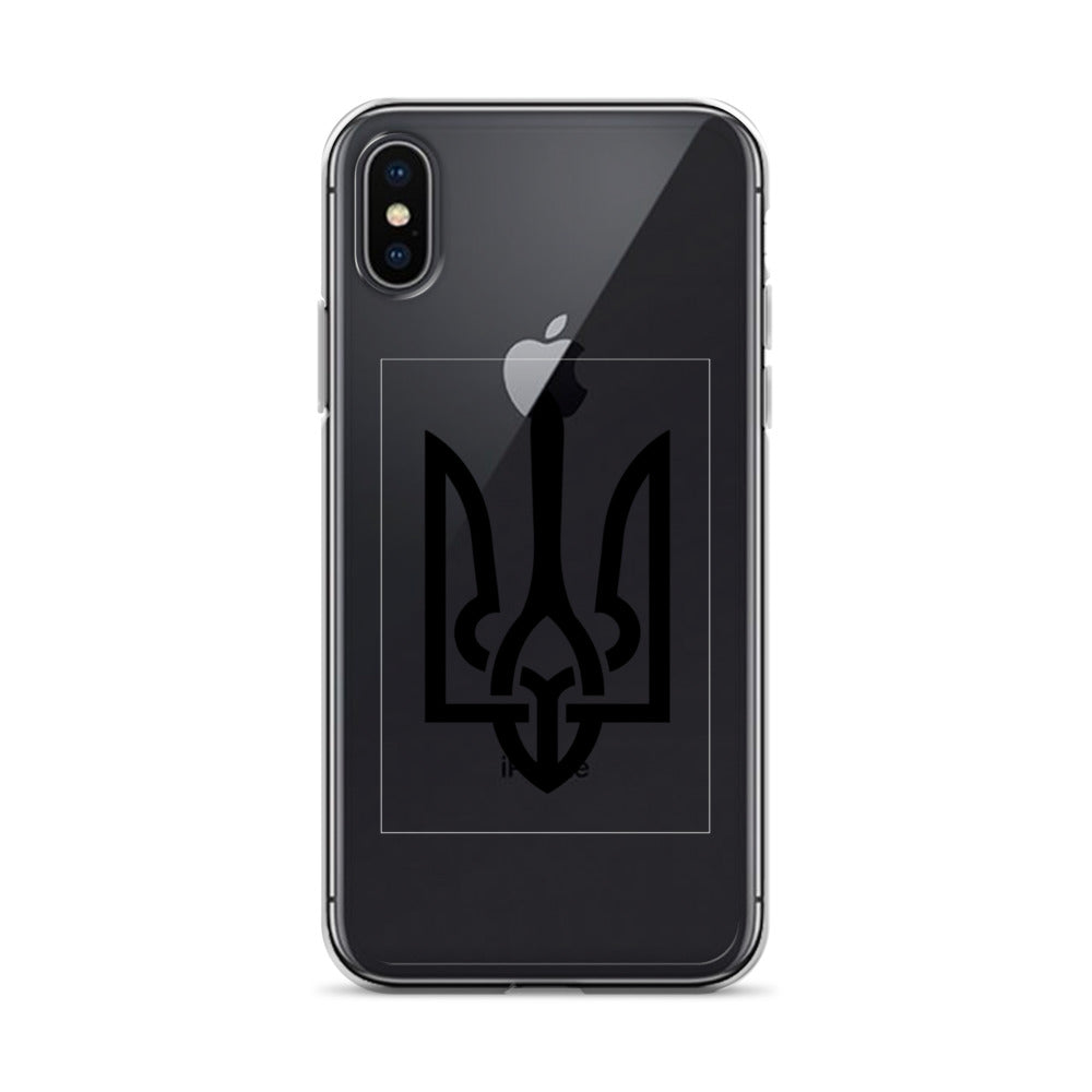 Clear iPhone case with Ukrainian Tryzub symbol for protection and style.