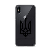 Clear iPhone case with Ukrainian Tryzub symbol for protection and style.