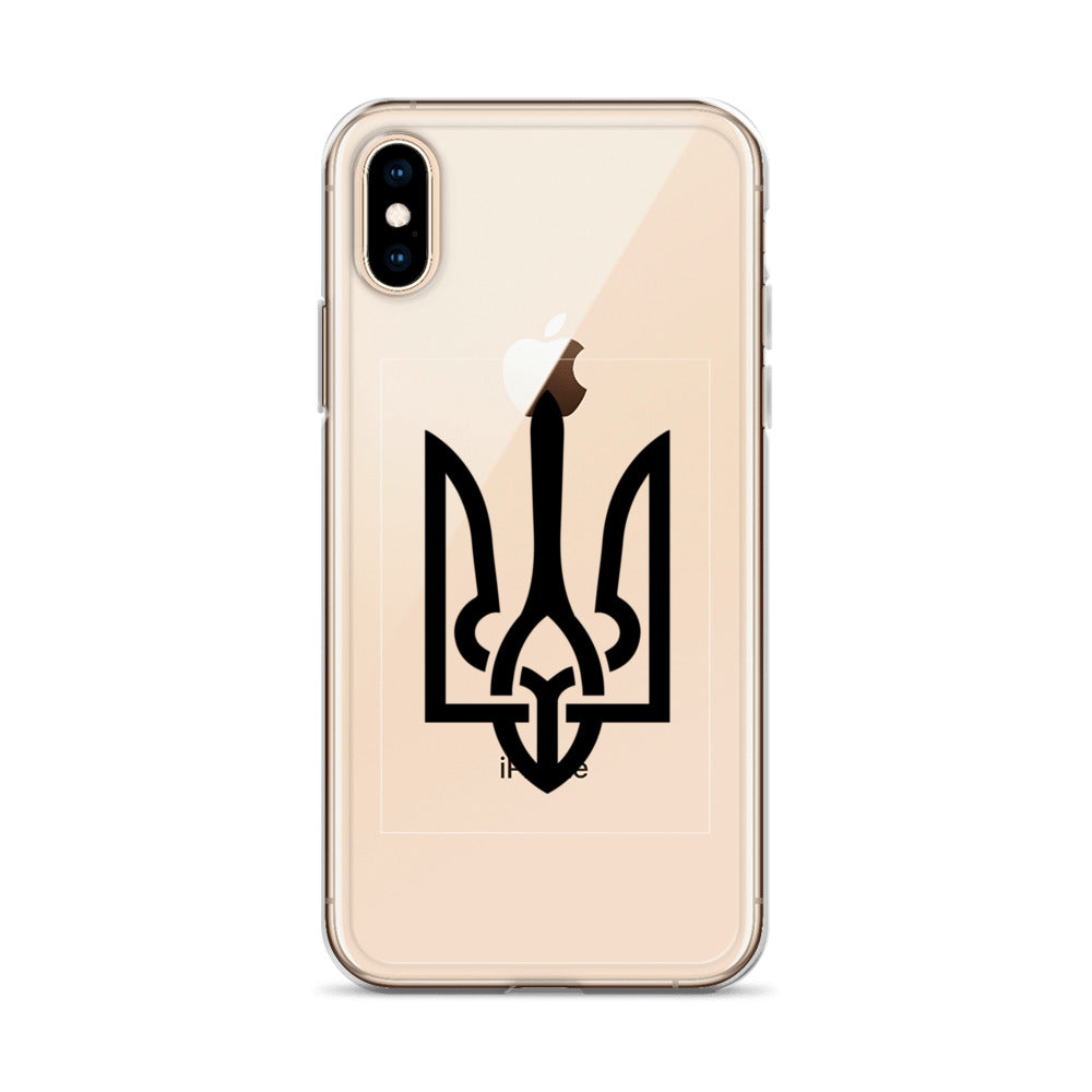 Clear iPhone case with Ukrainian Tryzub symbol for style and protection