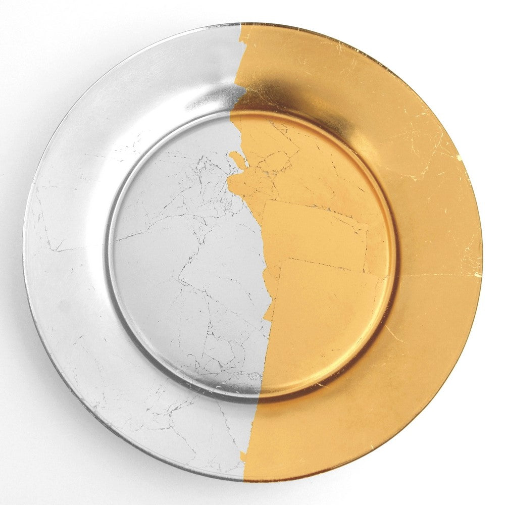 Gilt Contour Gold and Silver Plate made from hand-pressed depression glass with radiant metallic gilding, modern elegance for dining.