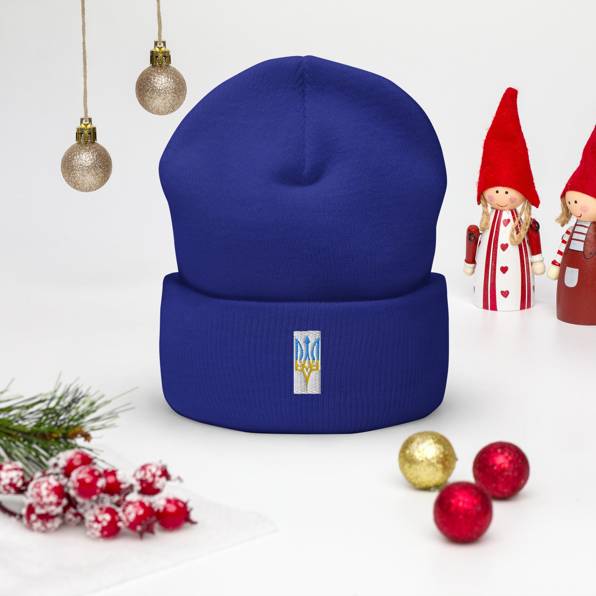 Blue beanie with Ukrainian Tryzub by holiday decor.
