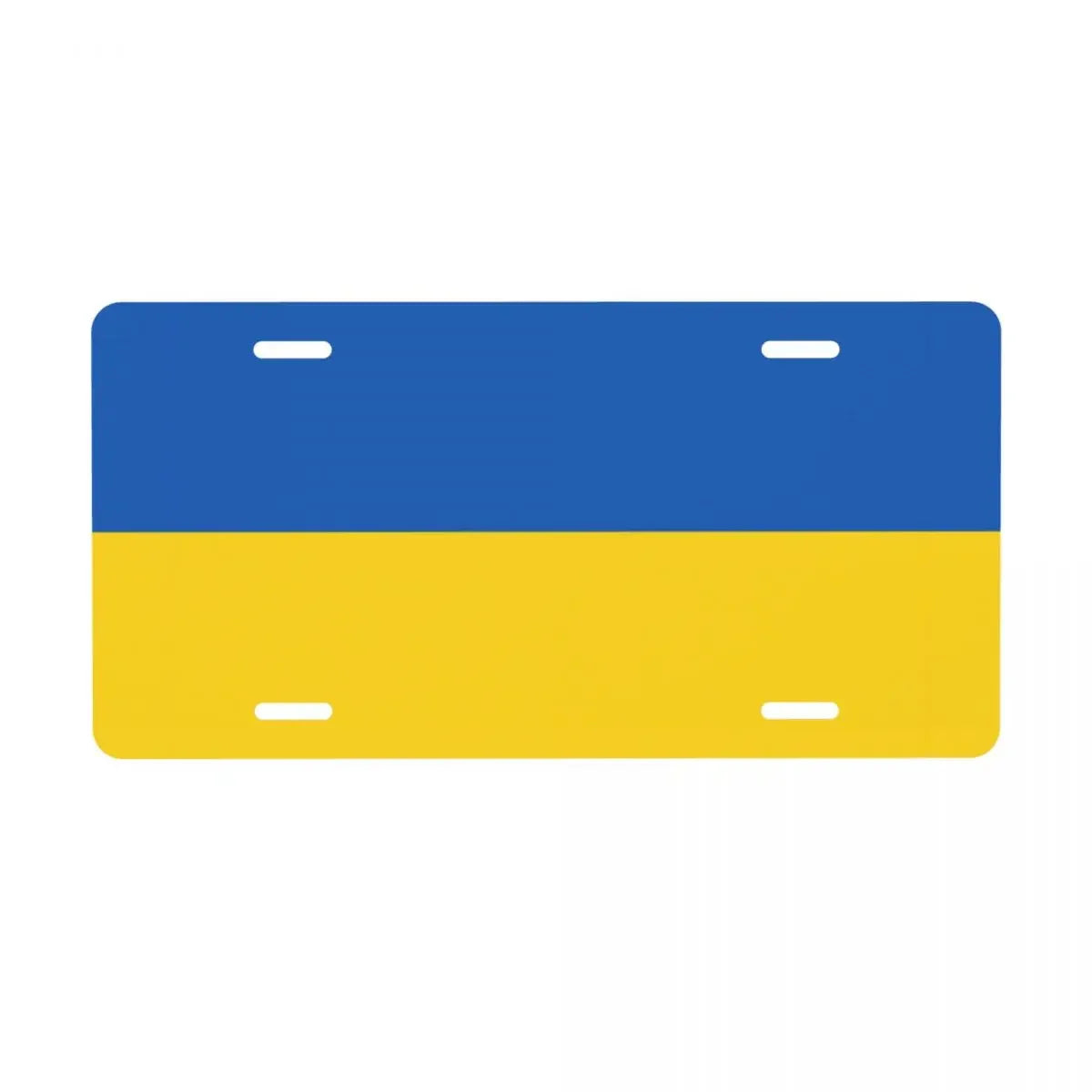 Custom Ukrainian flag license plate, blue and yellow design, durable aluminum, universal car fit, patriotic decor.