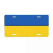 Custom Ukrainian flag license plate, blue and yellow design, durable aluminum, universal car fit, patriotic decor.