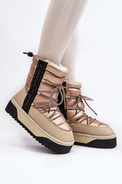 Glacira vegan fur-lined snow boots with waterproof material, thick non-slip sole, and synthetic fur lining for winter style and warmth.