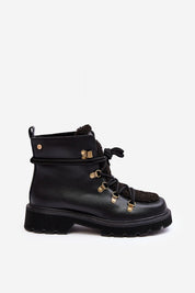 Larkwood Leather Winter Trapper Boots with sheepskin front, durable leather exterior, lace-up design, and reinforced heel.