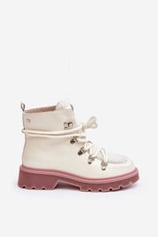 Larkwood Leather Winter Trapper Boots with durable leather, warm textile lining, sheepskin front, and lace-up design, featuring a flat heel.