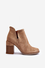 Callina Spring Suede Ankle Boots with openwork motif, block heel, eco-leather insole, and side cutout, perfect for spring fashion.