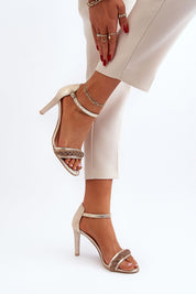 Elvarisse Zirconia Leather Stiletto Sandals with cubic zirconia detail and ankle strap, elegant and stylish for special occasions.