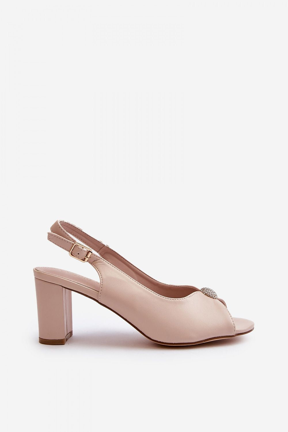 Nivaria ornamented heel strap sandals with eco leather, shimmer detail, and adjustable buckle on a structured heel.