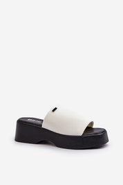 Renavie Platform Fabric Slide Sandals, lightweight with raised sole, soft fabric upper, black and white design, casual summer footwear