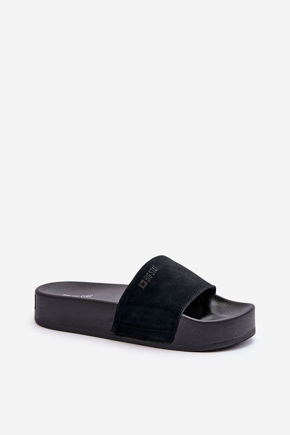 Zanurea suede platform slide sandals with black suede upper and solid platform base, offering comfort and evening style.