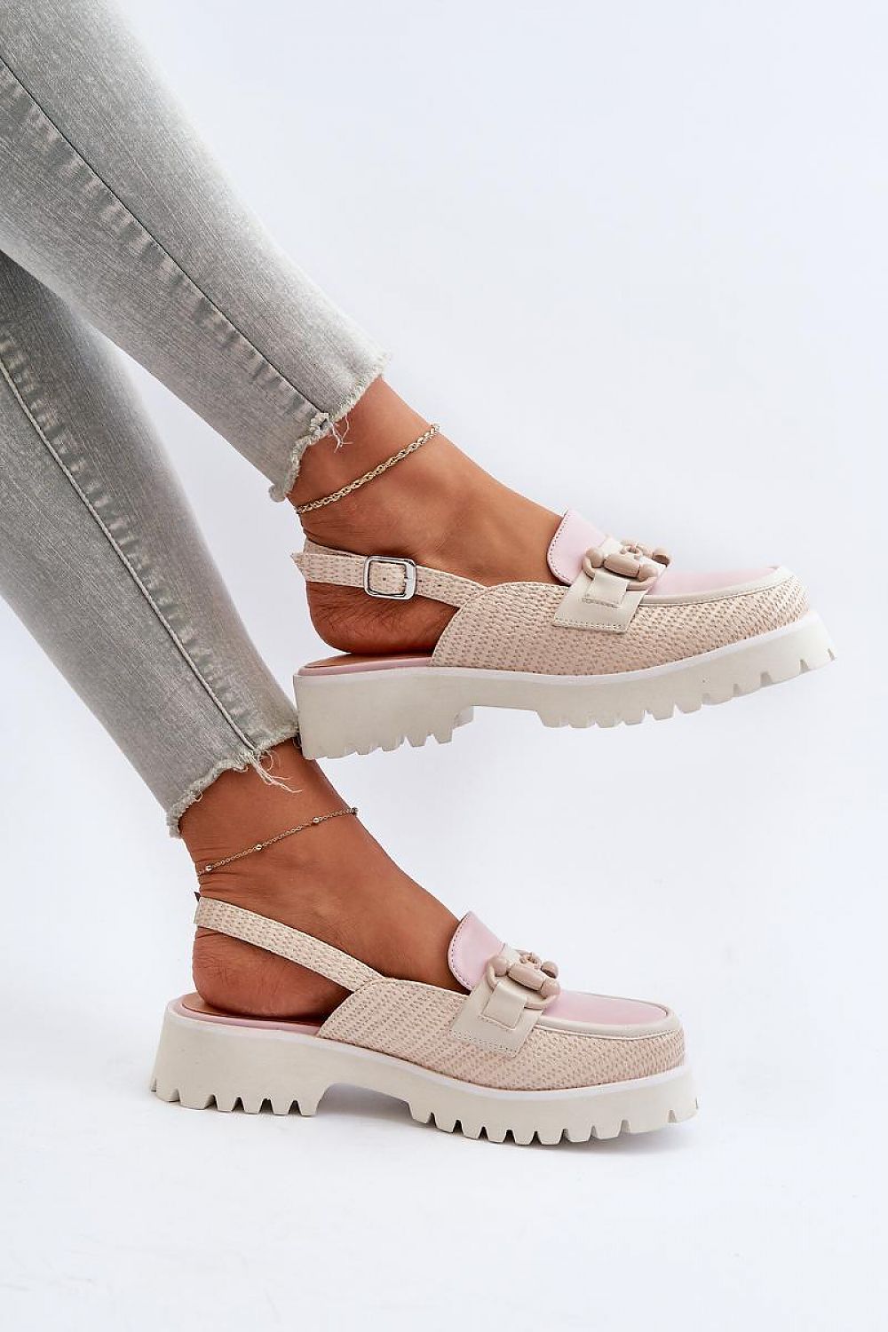 Larivena Buckled Low Platform Sandals in eco leather with adjustable back strap, featuring a contoured insole for casual summer wear.
