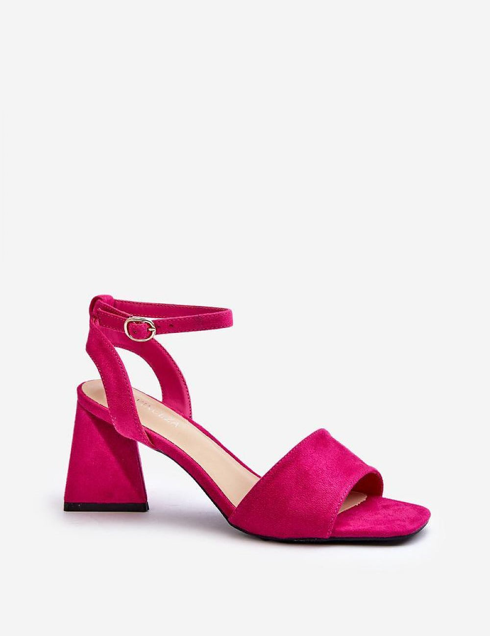Fuchsia Solavine High Suede Strap Sandals with block heel and adjustable ankle strap, offering elegant height for warm-weather events.