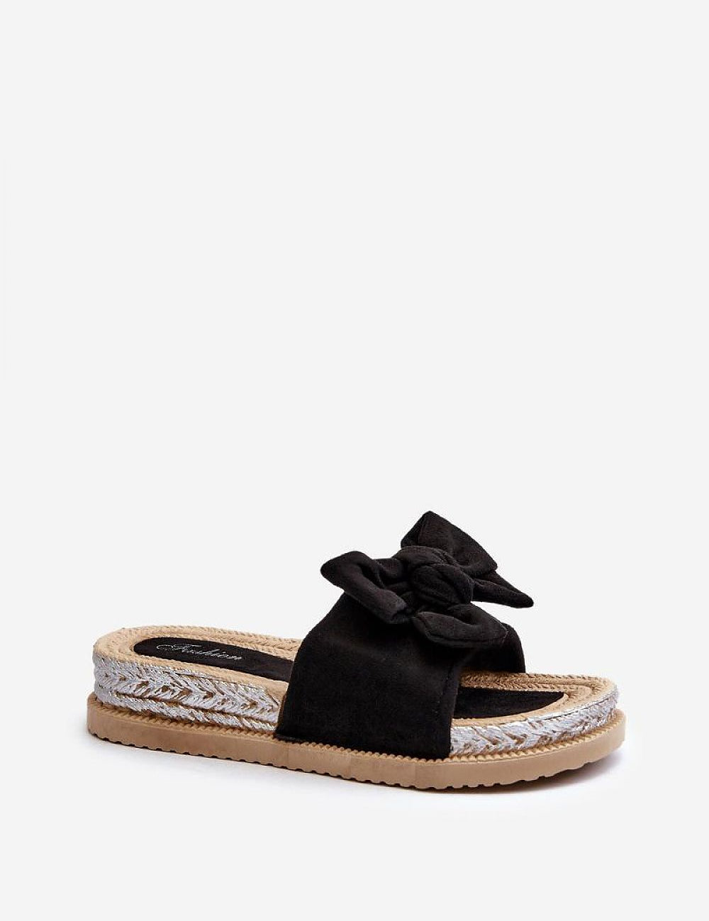 Alinara Suede Knot Platform Slides with eco-suede upper and decorative bow, perfect for summer comfort and style.