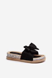 Alinara Suede Knot Platform Slides with eco-suede upper and decorative bow, perfect for summer comfort and style.