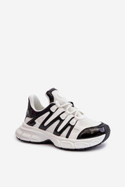 Astaria Thick-Soled Street Sneakers with a bold white and black design, offering stability, urban style, and comfort for everyday wear.