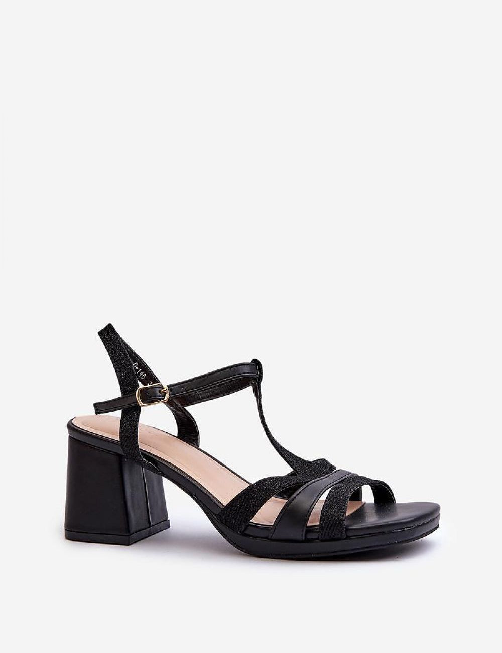 Black Alverina Block Heel Sandals with adjustable buckle strap, crafted from eco leather, offering comfort and style for summer events.